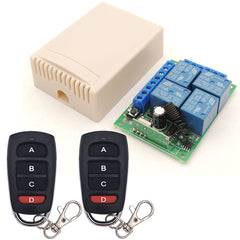 AENTIA DC 12V Wireless Relay Remote Control Switch 433MHz RF 4 Channels Relay Receiver Board with 2 Transmitters for Truck Trunk Motor Garage Door Electric Lock, 3 Operating Modes