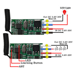 AENTIA 2 Receiver Modules with 2 Transmitters Wireless Remote Control Switch DC 3.6V 5V 12V 24V 30V 2A 1 Channel 433Mhz Radio Control Remote Switch Small Mini Size Controller