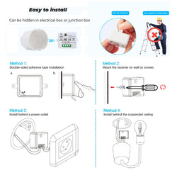 AENTIA Wireless Switch Kit - 86 Wall Panel RF Safety Switch and 10 Amp Relay Receiver, No Wiring Easy Install, for Lights up to 1500W 85V-250V 220V 240V