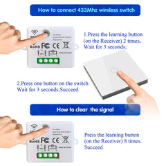 AENTIA Wireless Switch Kit - 86 Wall Panel RF Safety Switch and 10 Amp Relay Receiver, No Wiring Easy Install, for Lights up to 1500W 85V-250V 220V 240V