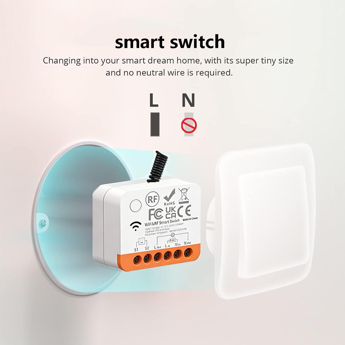 AENTIA WiFi Smart Relay Switch 1 Channel 8A With Current Meter, Electricity Counter and Timer Ideal for Lights and Heating in Smart Home Para Tuya (1pcs)