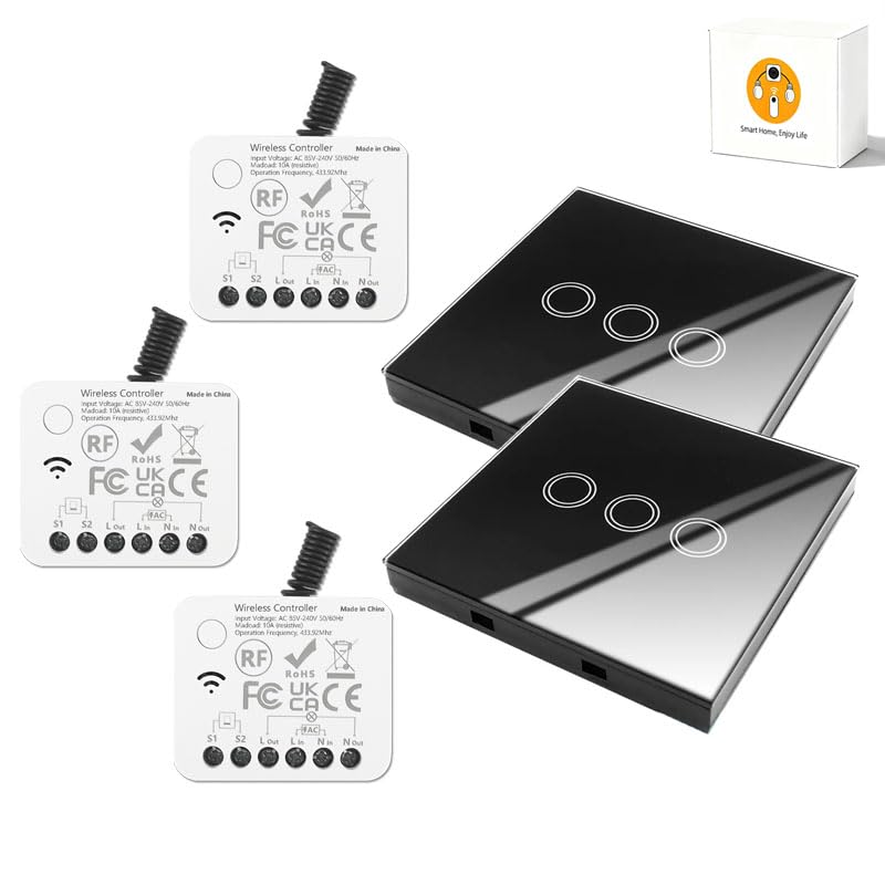 AENTIA Wireless Light Switch Remote Control Switch Smart Switch No Wiring Required Stable Signal 30m Range Easy Install for Home Bathroom Farm (1T + 3R)
