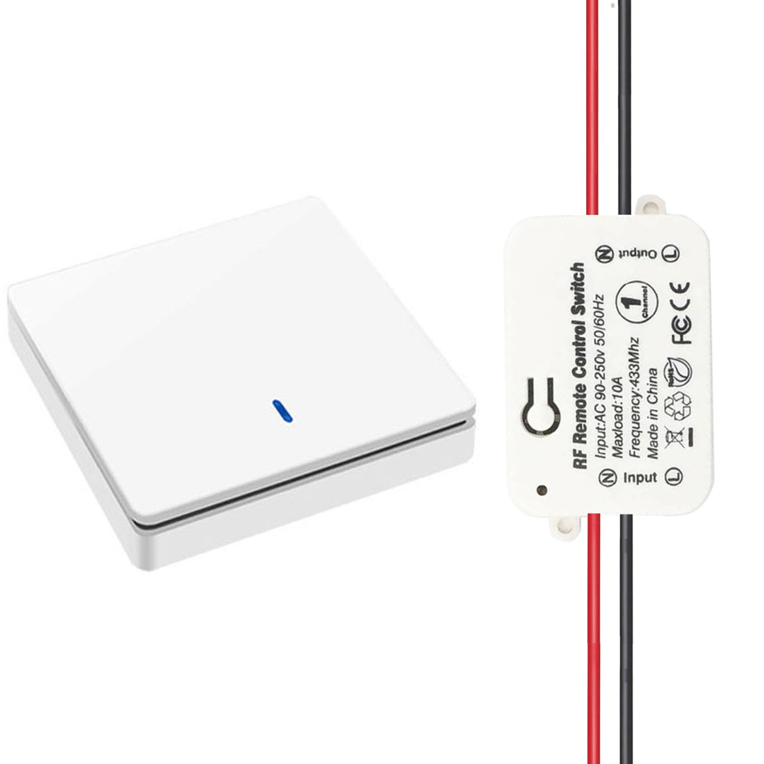 AENTIA Wireless light switch 86 Wall Panel RF Safety switch and 10A AC 220V 85V-250V Relay Receiver Controller, No Wiring Easy instal for lights up to 1500W (2 * Switch + 2 * Receiver)