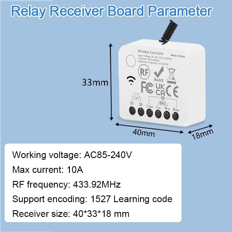 AENTIA Wireless Light Switch Remote Control Switch Smart Switch No Wiring Required Stable Signal 30m Range Easy Install for Home Bathroom Farm (1T + 3R)