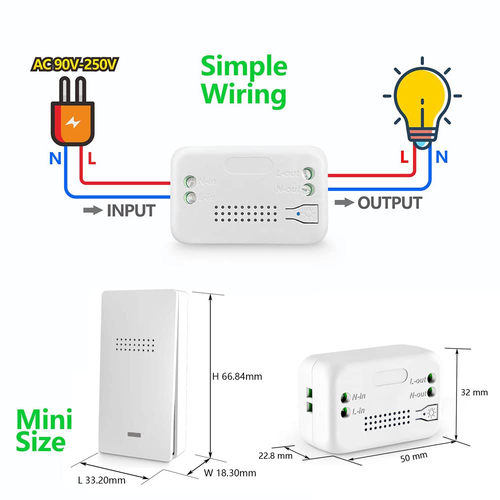 AENTIA Wireless Kinetic Light Switch Wall Panel RF Safety Switch and 10A Relay Receiver Controller, No Wiring No Battery Self-generating Movable