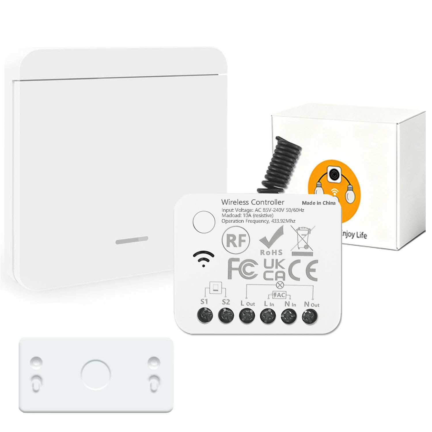 AENTIA Wireless light switch, RF433 Staircase safety switch and receiver controller 10A, easy installation for lamp up to 1500W, Up to 100 Meters Control for Lights