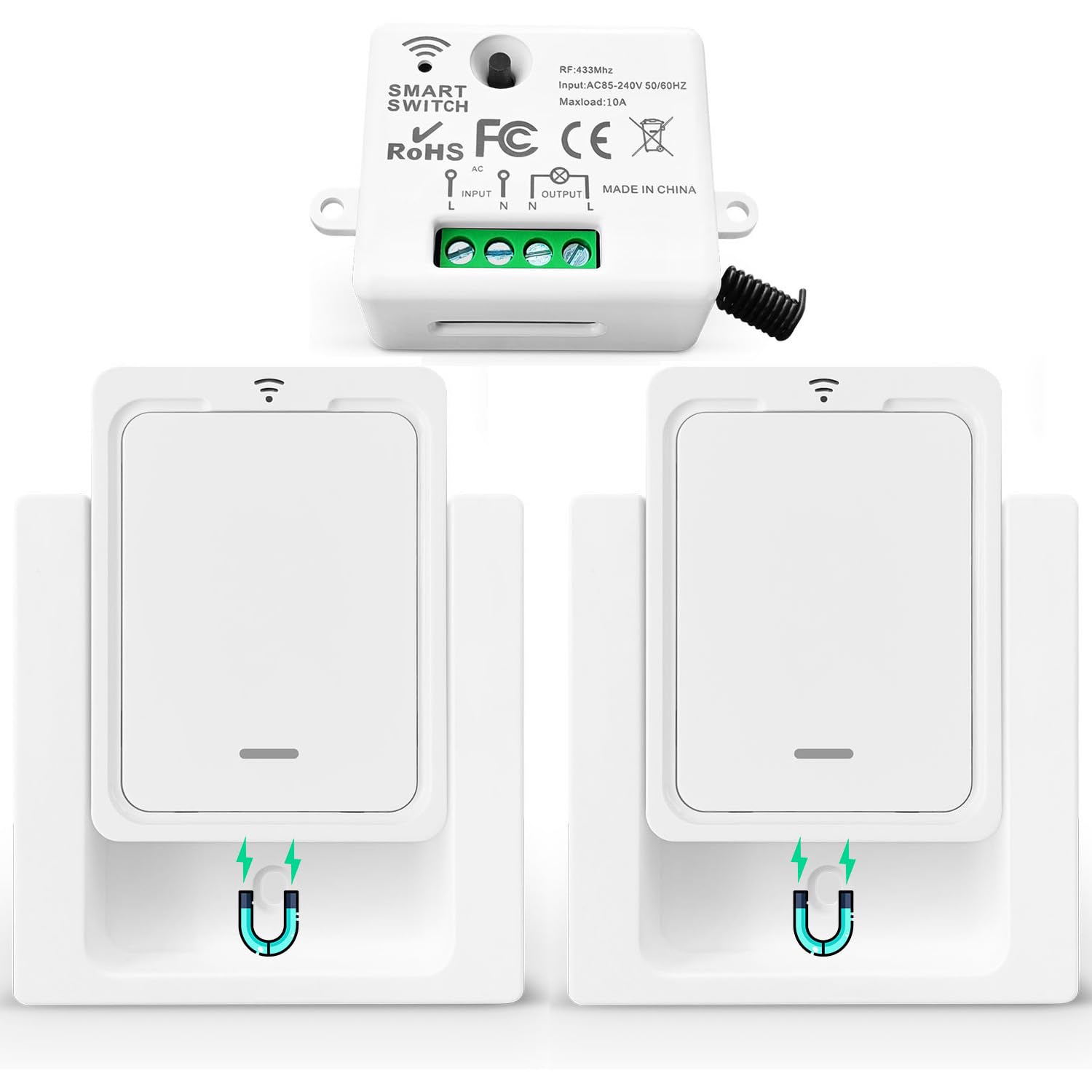 AENTIA Wireless Switch, Mobile radio transmitter Wall transmitter 2 in 1 Wireless switch 1000ft Control Range No Wiring Easy To Install Up to 2200W for Light Lamp Appliances