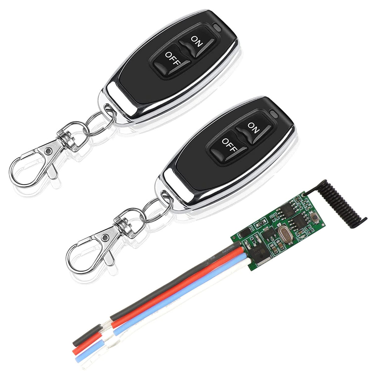 AENTIA 2 Receiver Modules with 2 Transmitters Wireless Remote Control Switch DC 3.6V 5V 12V 24V 30V 2A 1 Channel 433Mhz Radio Control Remote Switch Small Mini Size Controller
