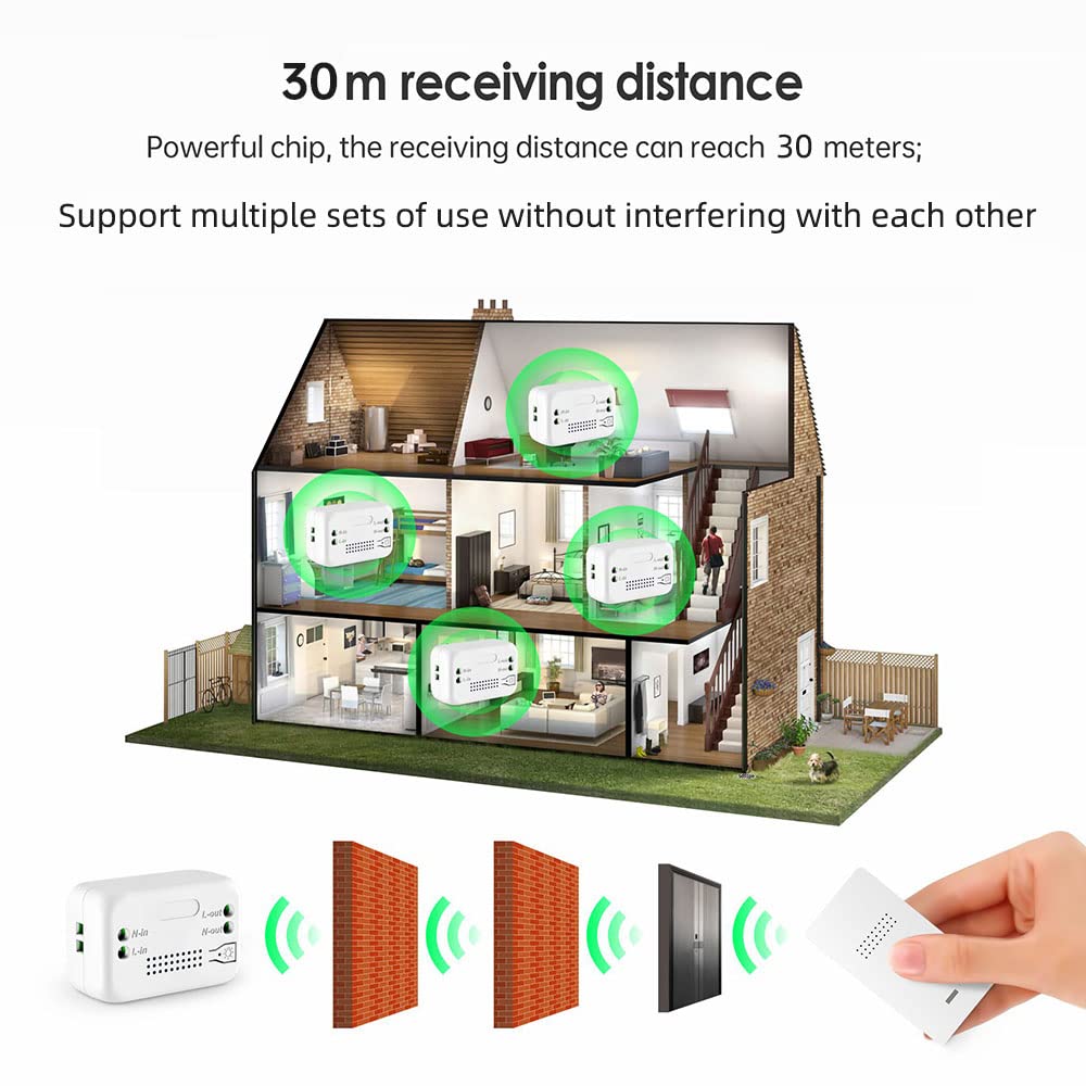 AENTIA Wireless Kinetic Light Switch Wall Panel RF Safety Switch and 10A Relay Receiver Controller, No Wiring No Battery Self-generating Movable