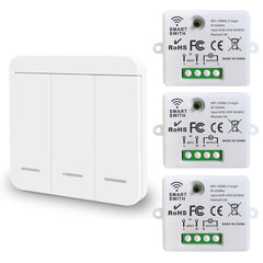 AENTIA Mini Wireless WiFi Switch, 2500W 10A RF Relay Remote Control 3 Recievers with 1 Wireless Wall Switch, Smart Control by Phone Via Tuya APP, Compatible with Alexa/Google Home