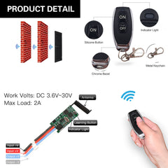 AENTIA 2 Receiver Modules with 2 Transmitters Wireless Remote Control Switch DC 3.6V 5V 12V 24V 30V 2A 1 Channel 433Mhz Radio Control Remote Switch Small Mini Size Controller