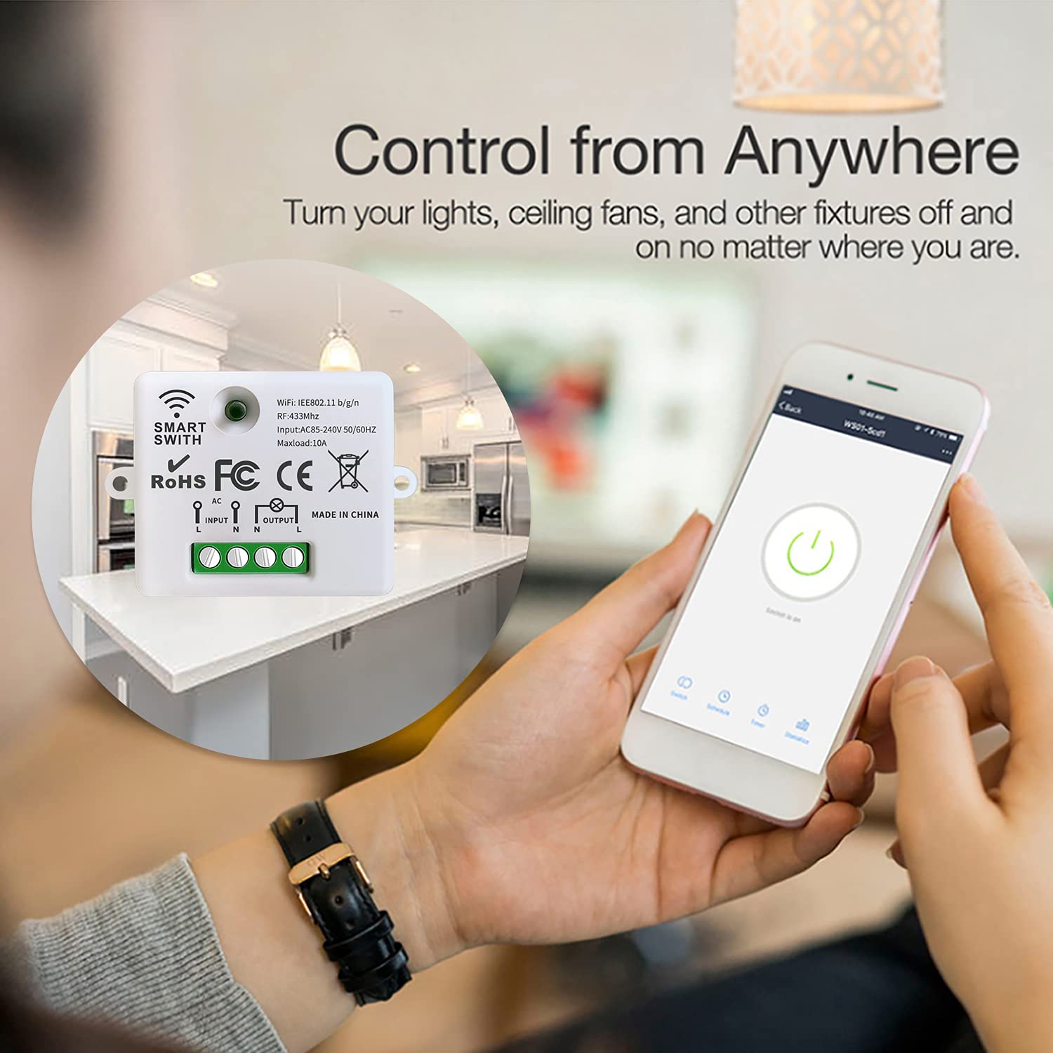 AENTIA Mini Wireless WiFi Switch, 2500W 10A RF Relay Remote Control 3 Recievers with 1 Wireless Wall Switch, Smart Control by Phone Via Tuya APP, Compatible with Alexa/Google Home