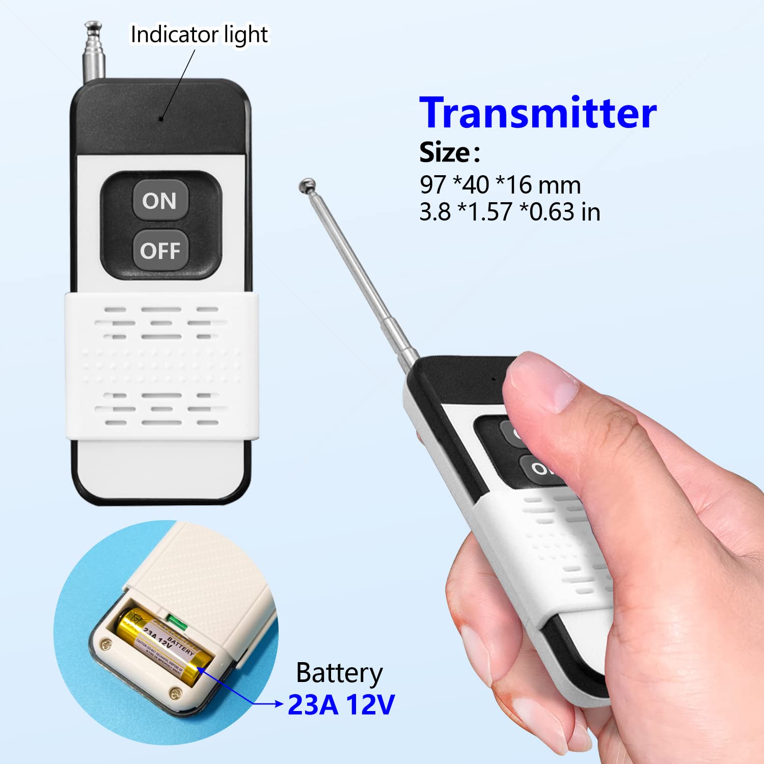 AENTIA Remote Control Switch Pump Motor Wireless Receiver Relay AC 230 V 220 V 3000 W and 2 Transmitters Control Range up to 100 - 300 m for Water Pump Lights Motor