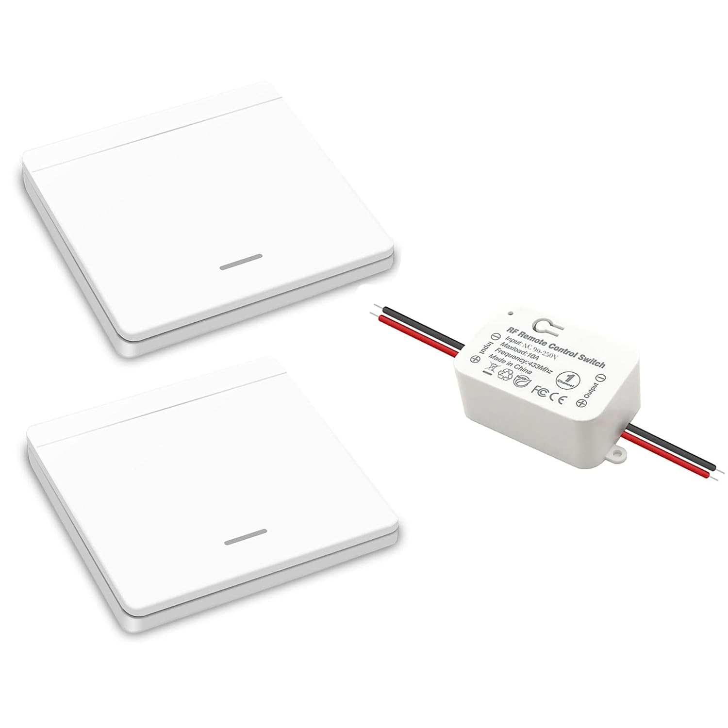 AENTIA Wireless Light Switch 86 Wall Panel RF Safety Switch and 10 Amp Relay Receiver Controller, No Wiring Easy Install, for Lights up to 1500W (2T + 2R)