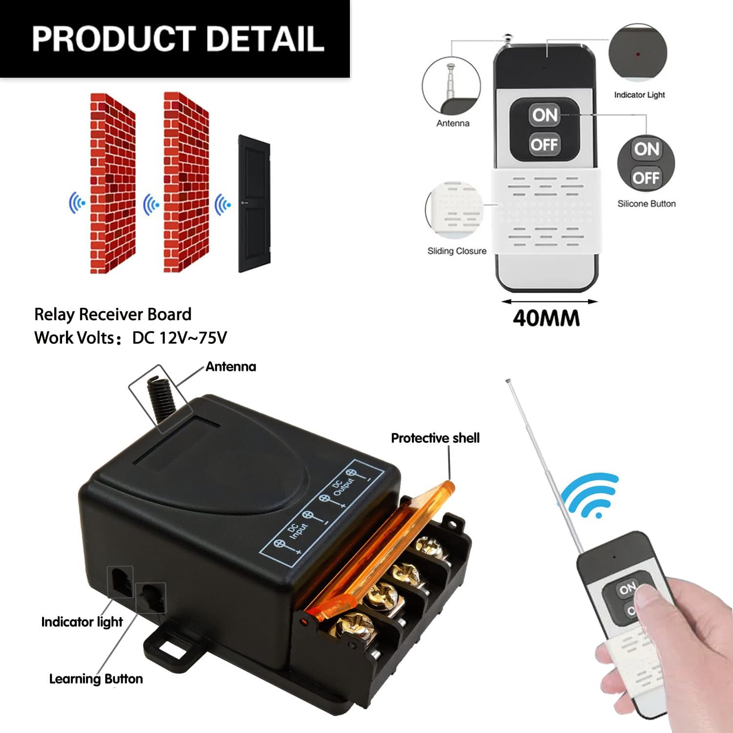 AENTIA Wireless Light Switch Remote Control Switch Smart Light Switch No Wiring Needed Stable Signal Up to 30m Range for Home Renovation Office Factory RF433 10A(4T + 2R)