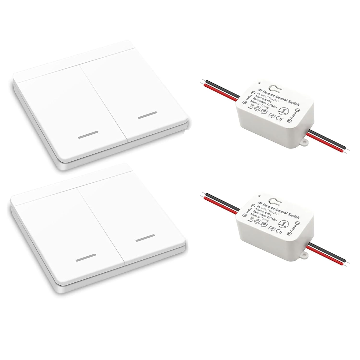 AENTIA Wireless Light Switch 86 Wall Panel RF Safety Switch and 10 Amp Relay Receiver Controller, No Wiring Easy Install, for Lights up to 1500W (2T + 2R)