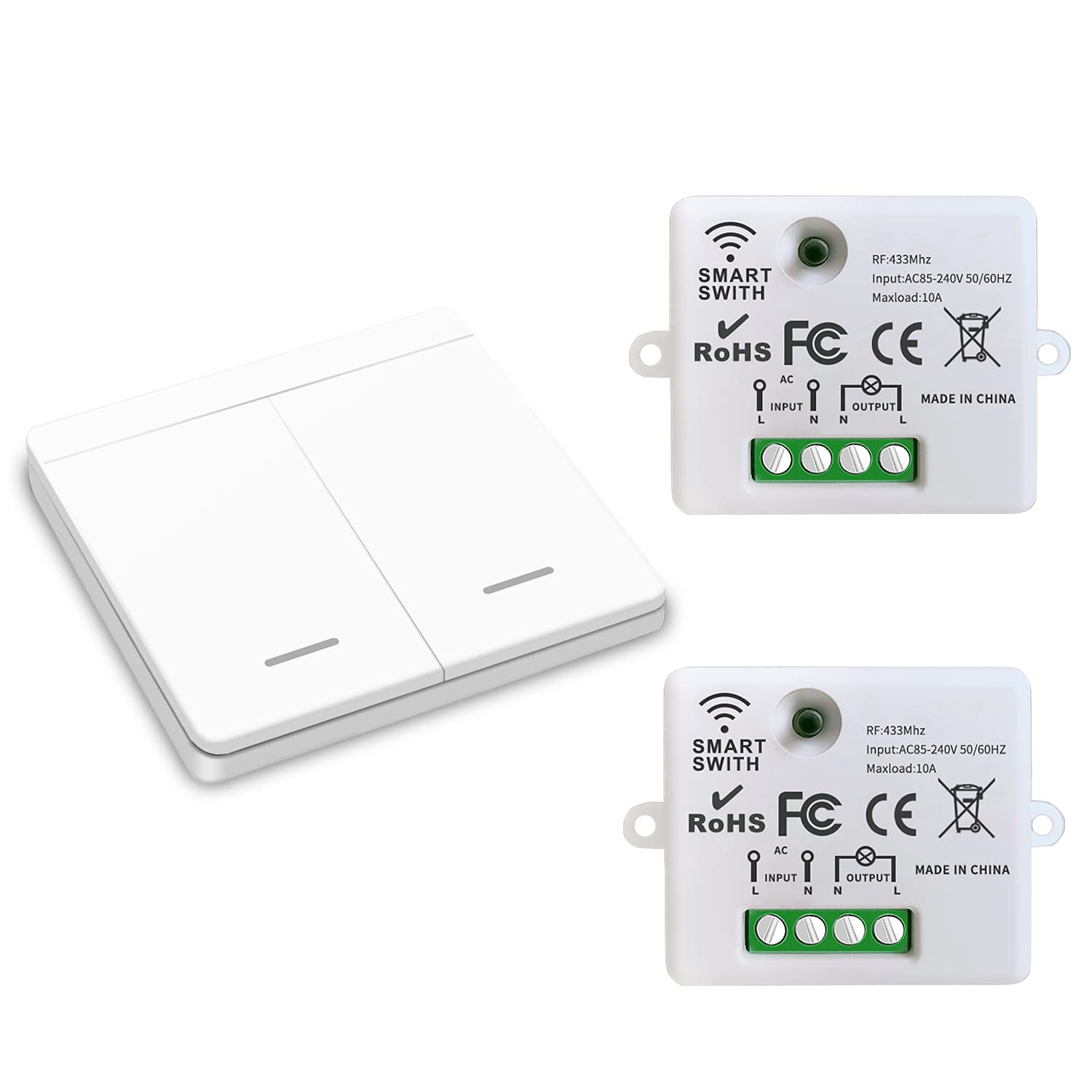 AENTIA Wireless Light Switch, Safety Switch RF Transmitter and Receiver Controller 10A, Simple Installation for Lamps Up to 1500W