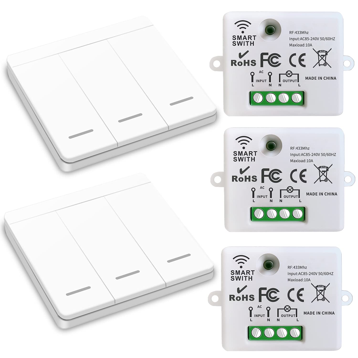 AENTIA Wireless Light Switch, Safety Switch RF Transmitter and Receiver Controller 10A, Simple Installation for Lamps Up to 1500W