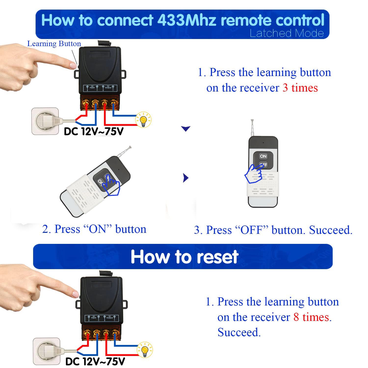 AENTIA Wireless Light Switch Remote Control Switch Smart Light Switch No Wiring Needed Stable Signal Up to 30m Range for Home Renovation Office Factory RF433 10A(4T + 2R)