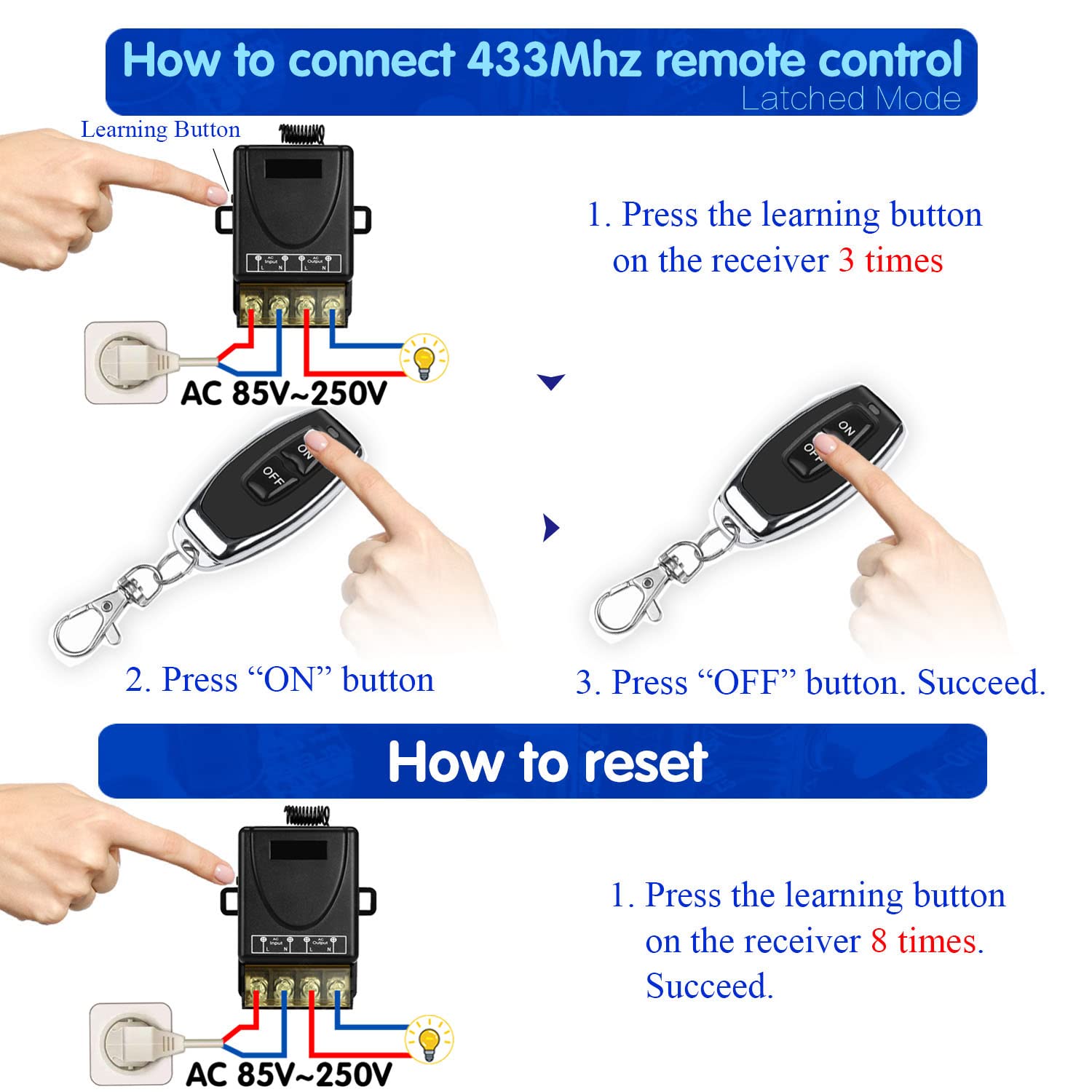 40A AENTIA 433Mhz Wireless Remote Control Switch AC 110V 120V 240V 220V Relay Receiver with 2 Transmitters for Light Water Pump Household Appliances Farm Irrigation and Electrical Equipment