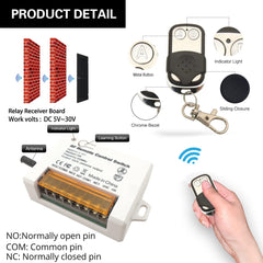 AENTIA 2 Channels Wireless Relay Remote Control Switch 433Mhz RF DC 5V 12V 24V 30V 10A Relay Receiver with 2 Transmitters Keyfob, Big Terminal Easy Wiring