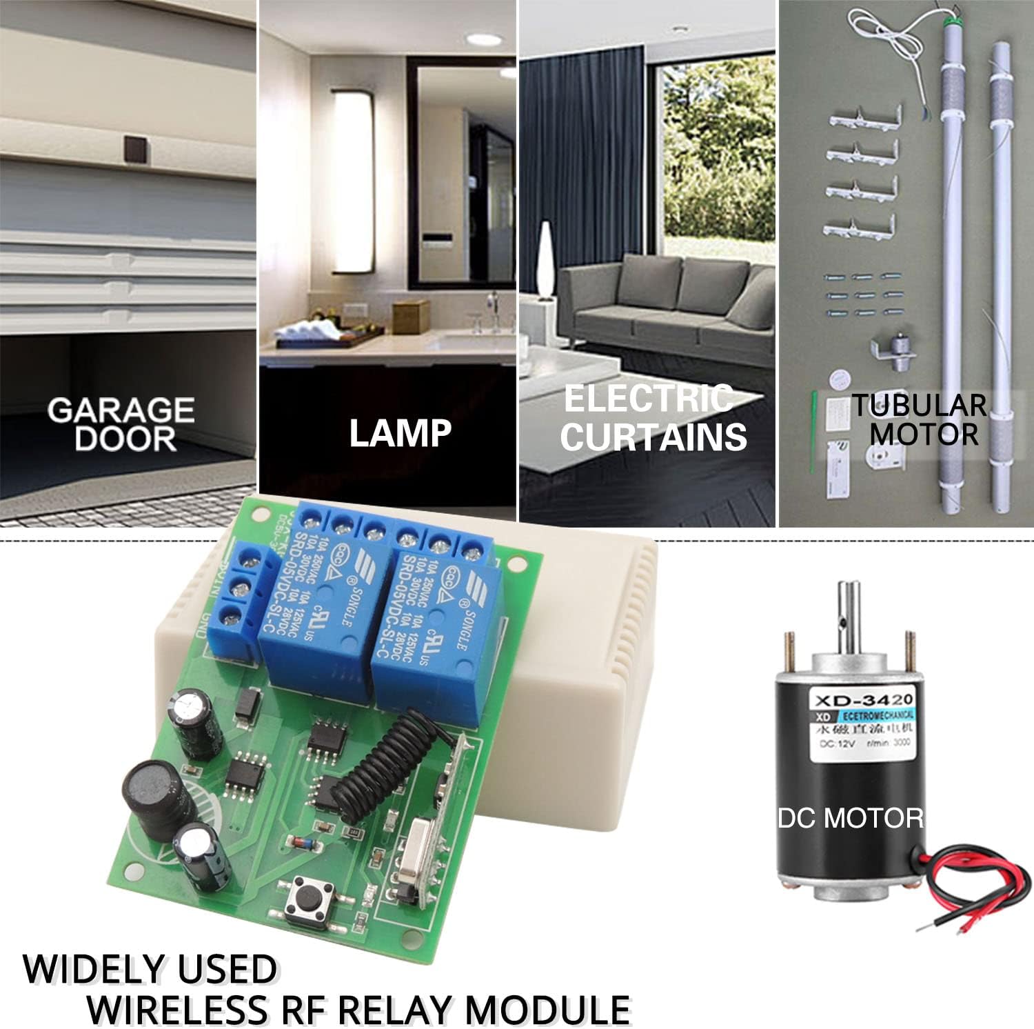 AENTIA DC 12V 24V 30V Secure Remote Control Switch Universal Wireless 433Mhz Rf 10A Relay Receiver Board with 2 Transmitter Key Fobs for Motor Light Gate Door DIY Wireless Controller