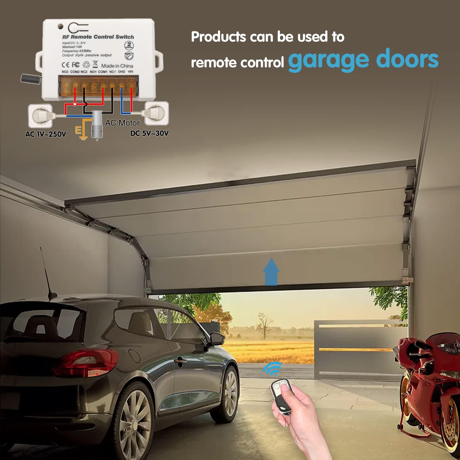 AENTIA 2 Channels Wireless Relay Remote Control Switch 433Mhz RF DC 5V 12V 24V 30V 10A Relay Receiver with 2 Transmitters Keyfob, Big Terminal Easy Wiring