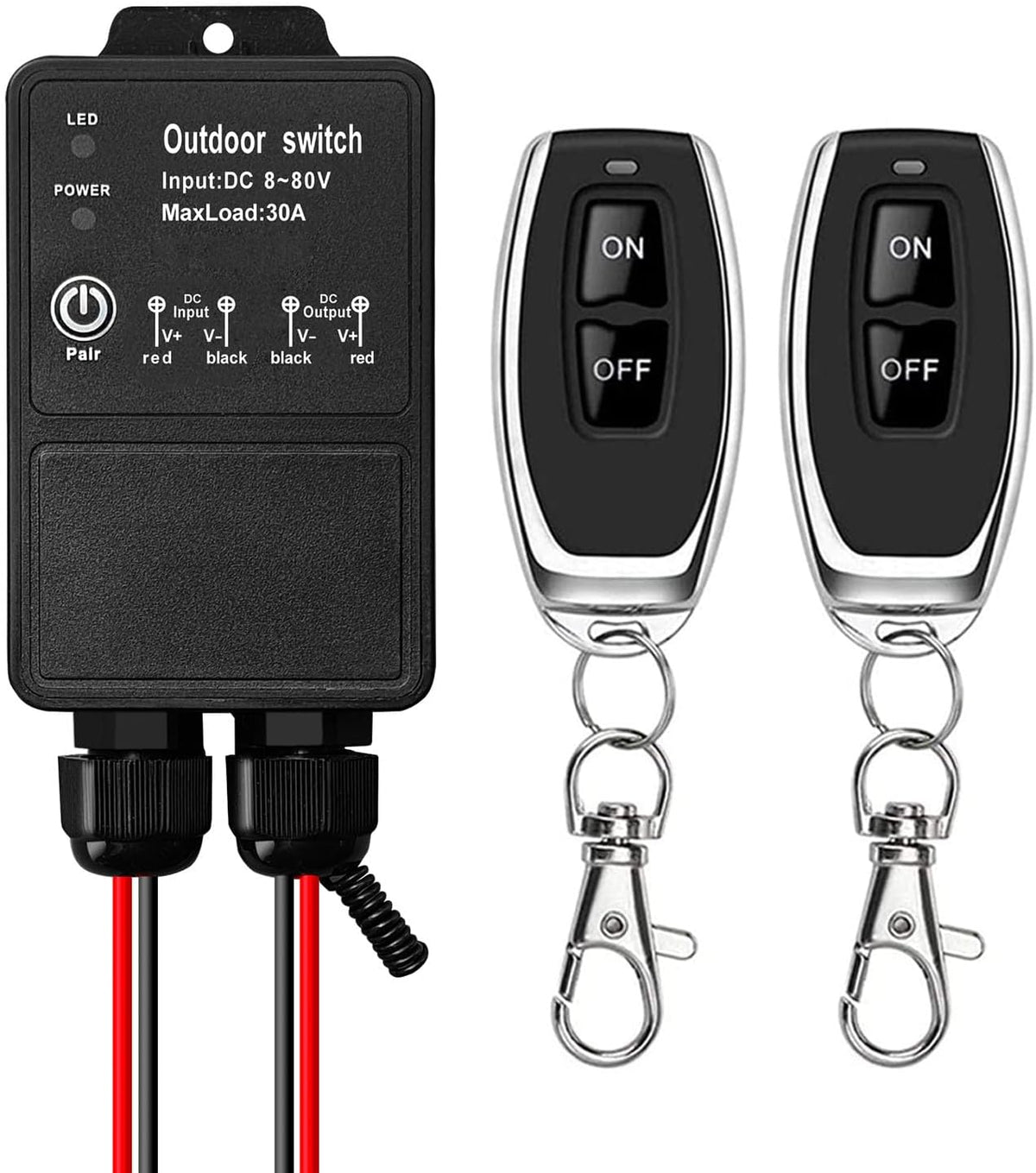 AENTIA Waterproof Switch with Remote Control DC 8V-80V 30A Relay for Remote Lights Wet Position Outdoor Yard Light Area Water Pump Farm Irrigation Garden Garage Warehouse