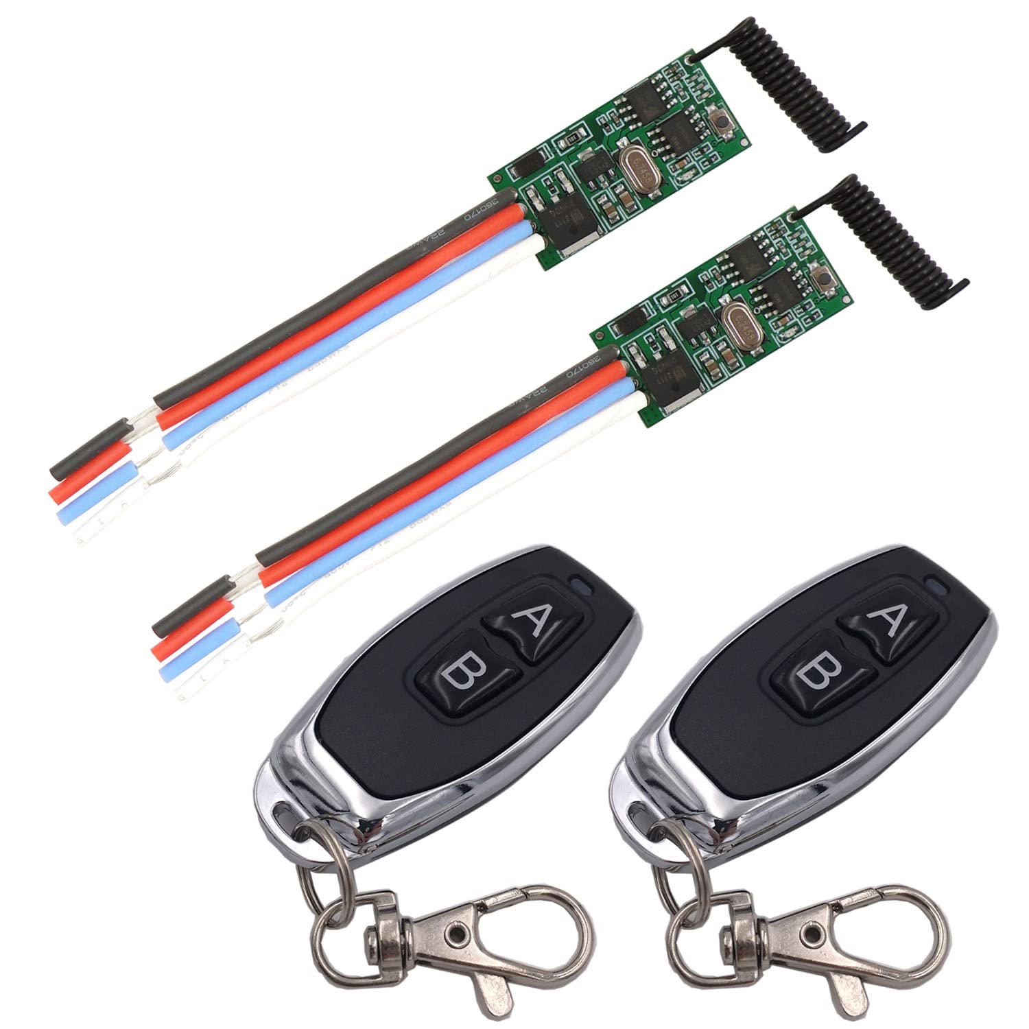 AENTIA 2 Receiver Modules with 2 Transmitters Wireless Remote Control Switch DC 3.6V 5V 12V 24V 30V 2A 1 Channel 433Mhz Radio Control Remote Switch Small Mini Size Controller