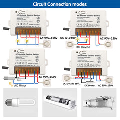 AENTIA 2 Channels Wireless Relay Remote Control Switch 433Mhz RF AC 110V 120V 220V 240V 10A Relay Receiver with 2 Transmitters Keyfob, Big Terminal Easy Wiring