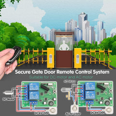AENTIA DC 12V 24V 30V Secure Remote Control Switch Universal Wireless 433Mhz Rf 10A Relay Receiver Board with 2 Transmitter Key Fobs for Motor Light Gate Door DIY Wireless Controller