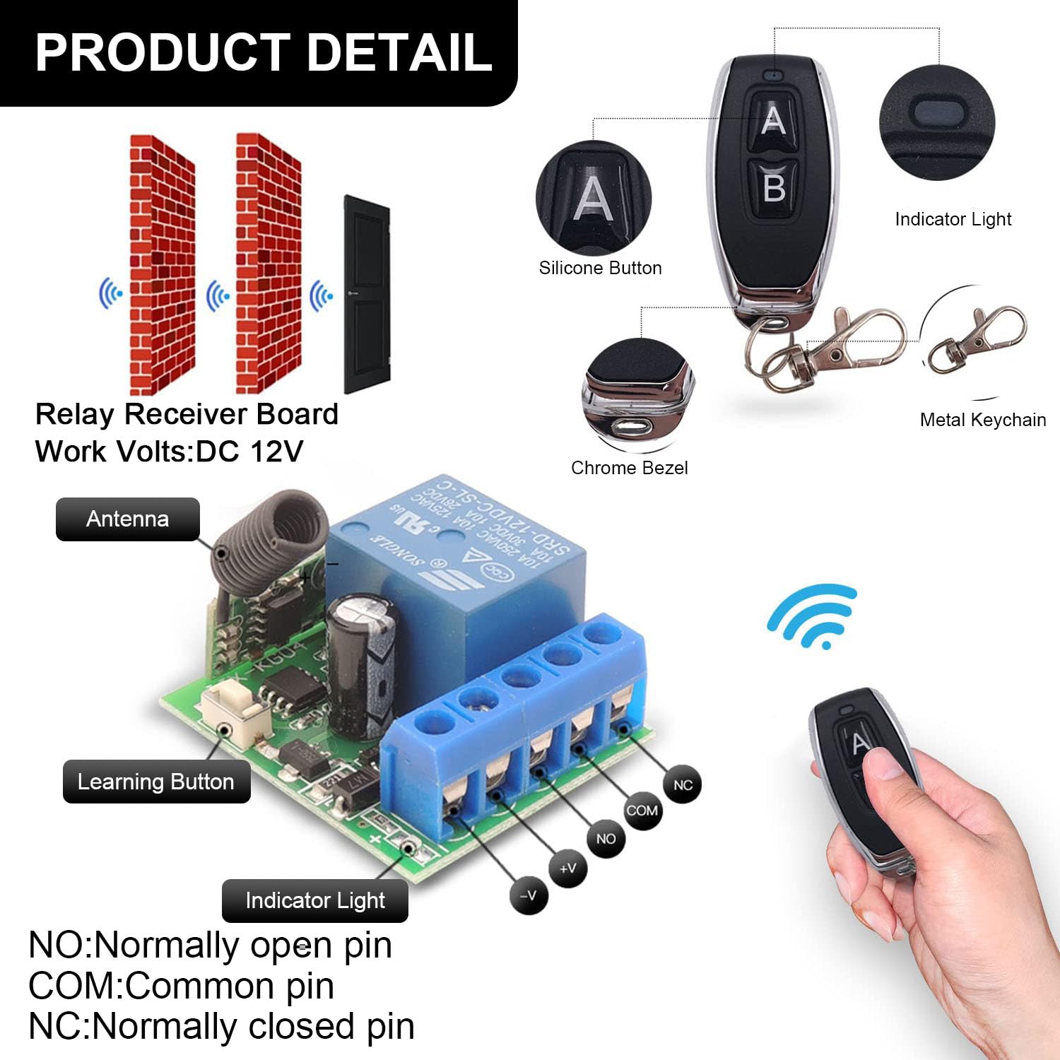 AENTIA Wireless Light Switch Remote Control Switch No Wiring Needed Stable Signal 30m Range for Home Renovation Old House Upgrade Hard to Reach Lights RF433 10A CE Certified (2T + 1R)