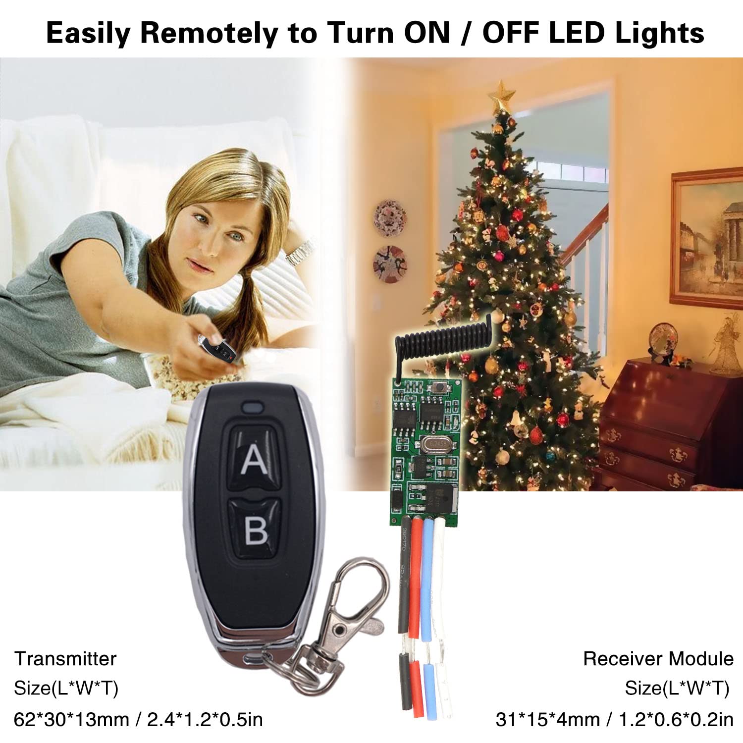 AENTIA 2 Receiver Modules with 2 Transmitters Wireless Remote Control Switch DC 3.6V 5V 12V 24V 30V 2A 1 Channel 433Mhz Radio Control Remote Switch Small Mini Size Controller