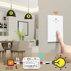 AENTIA AC 110V 120V 220V 240V Wireless Remote Control Light Switch 1500W 1 Channel 433Mhz RF Relay Receiver with 2 Transmitters Keyfob for Lamp Bulb, Easy to Install