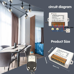 AENTIA 2 Channels Wireless Relay Remote Control Switch 433Mhz RF AC 110V 120V 220V 240V 10A Relay Receiver with 2 Transmitters Keyfob, Big Terminal Easy Wiring