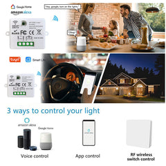 AENTIA Mini Wireless WiFi Switch, 2500W 10A RF Relay Remote Control 3 Recievers with 1 Wireless Wall Switch, Smart Control by Phone Via Tuya APP, Compatible with Alexa/Google Home