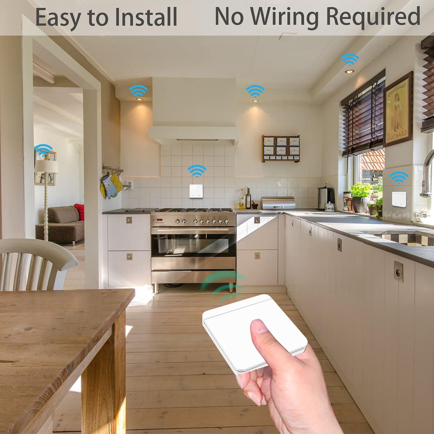 AENTIA Wireless light switch, RF433 Staircase safety switch and receiver controller 10A, easy installation for lamp up to 1500W, Up to 100 Meters Control for Lights