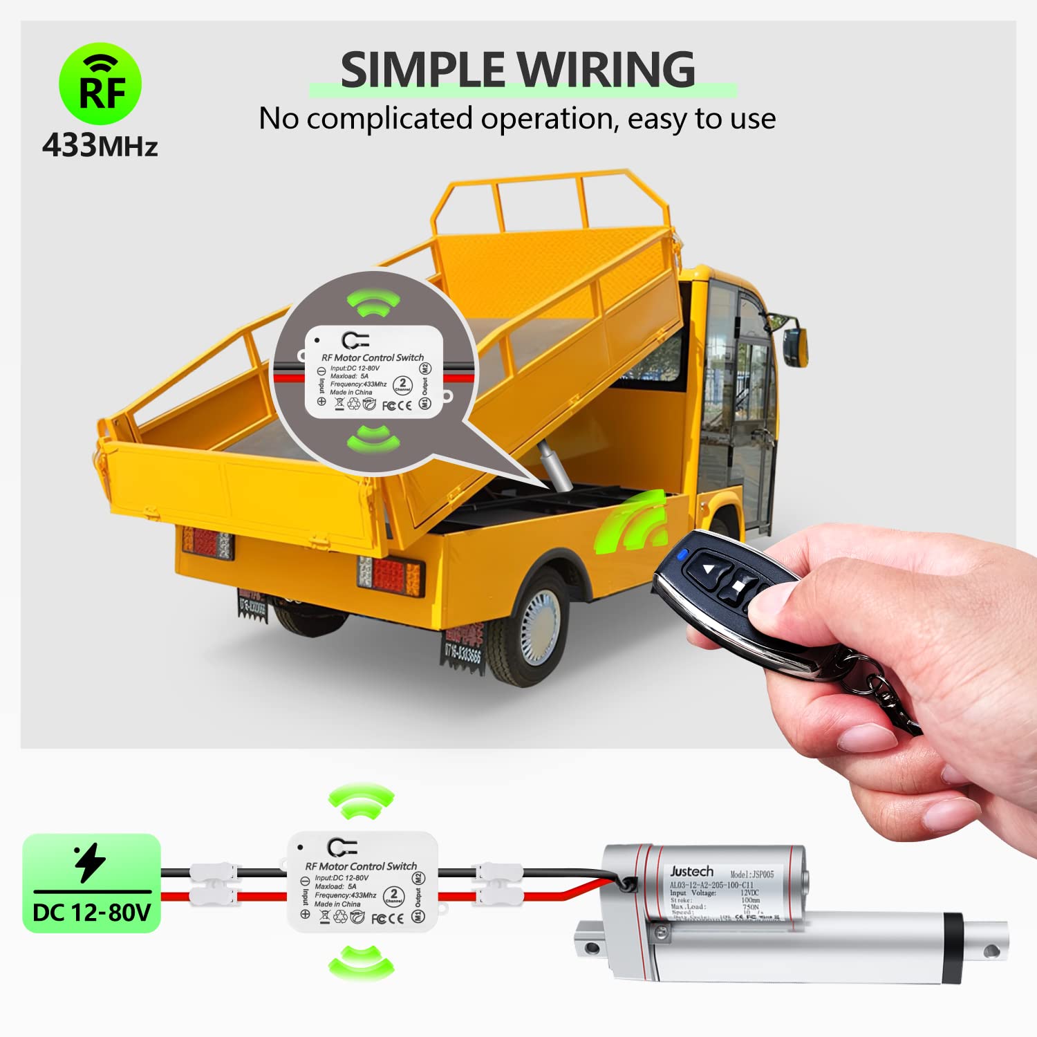 AENTIA Wireless DC Motor Remote Control Switch Controller Receiver Relay DC 12 V - 80 V 5A with 2 Transmitters, Radio Control Motor Forward and Backward
