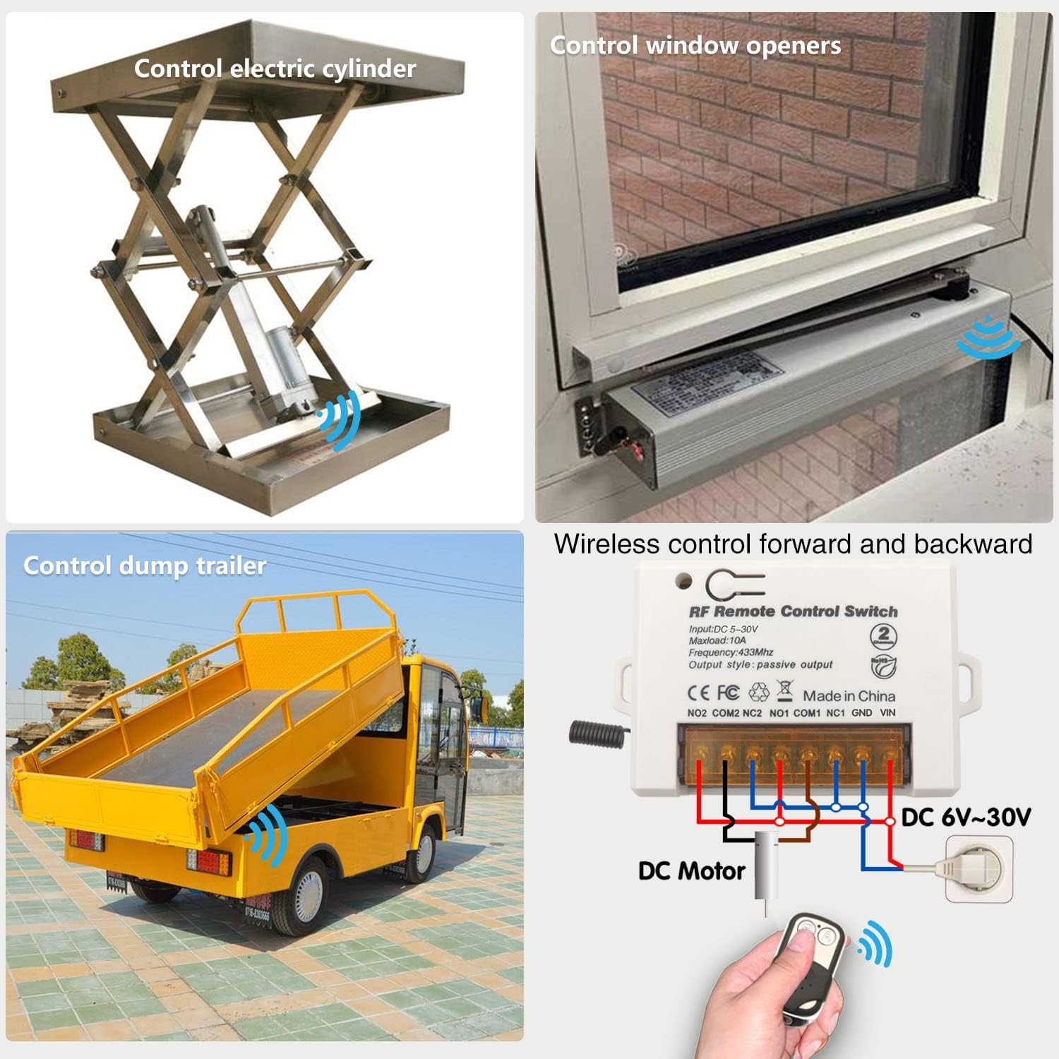 AENTIA 2 Channels Wireless Relay Remote Control Switch 433Mhz RF DC 5V 12V 24V 30V 10A Relay Receiver with 2 Transmitters Keyfob, Big Terminal Easy Wiring