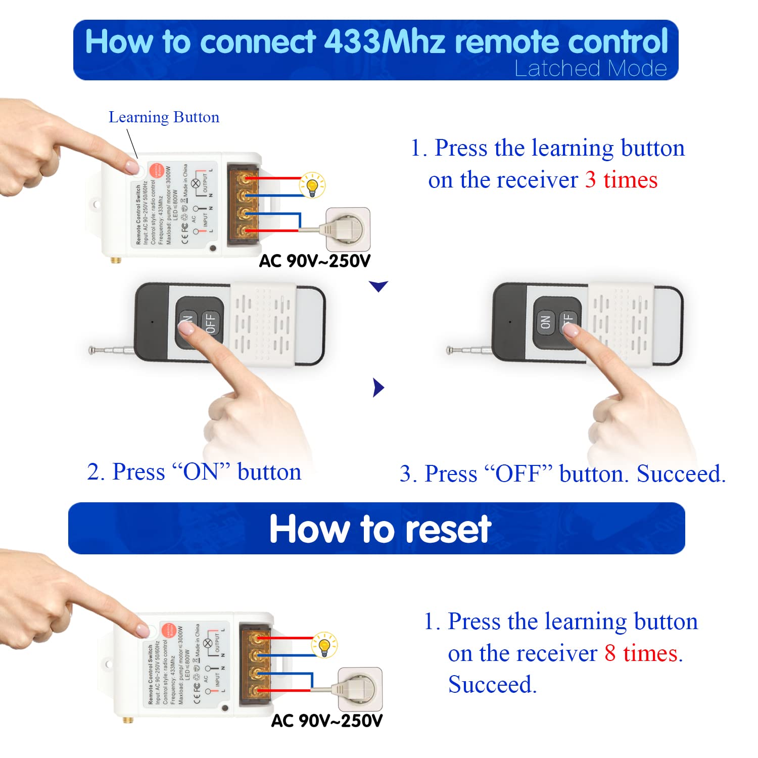 AENTIA Remote Control Switch Pump Motor Wireless Receiver Relay AC 230 V 220 V 3000 W and 2 Transmitters Control Range up to 100 - 300 m for Water Pump Lights Motor
