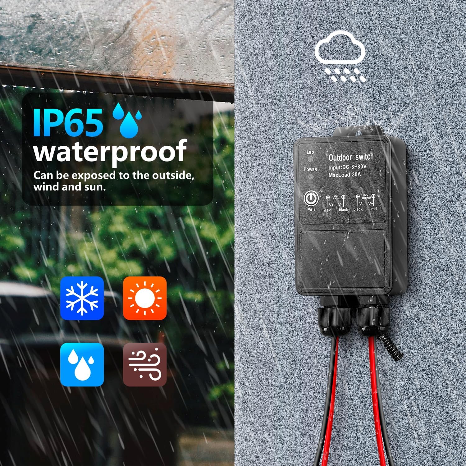 AENTIA Waterproof Switch with Remote Control DC 8V-80V 30A Relay for Remote Lights Wet Position Outdoor Yard Light Area Water Pump Farm Irrigation Garden Garage Warehouse